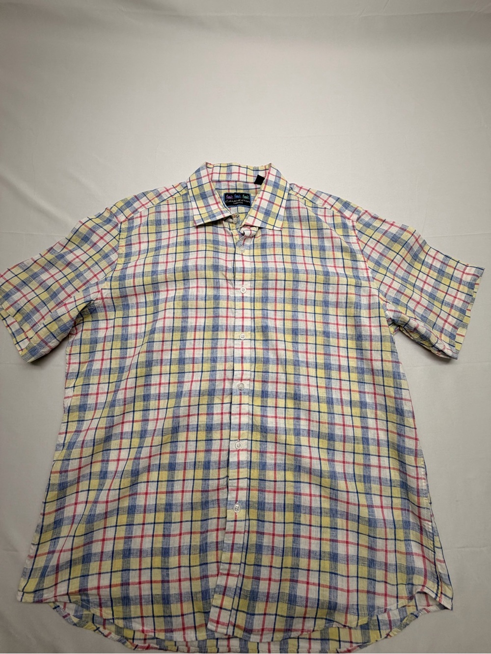 Charleston Threads Linen Cotton Plaid Short Sleeve Button Shirt Men’s XL